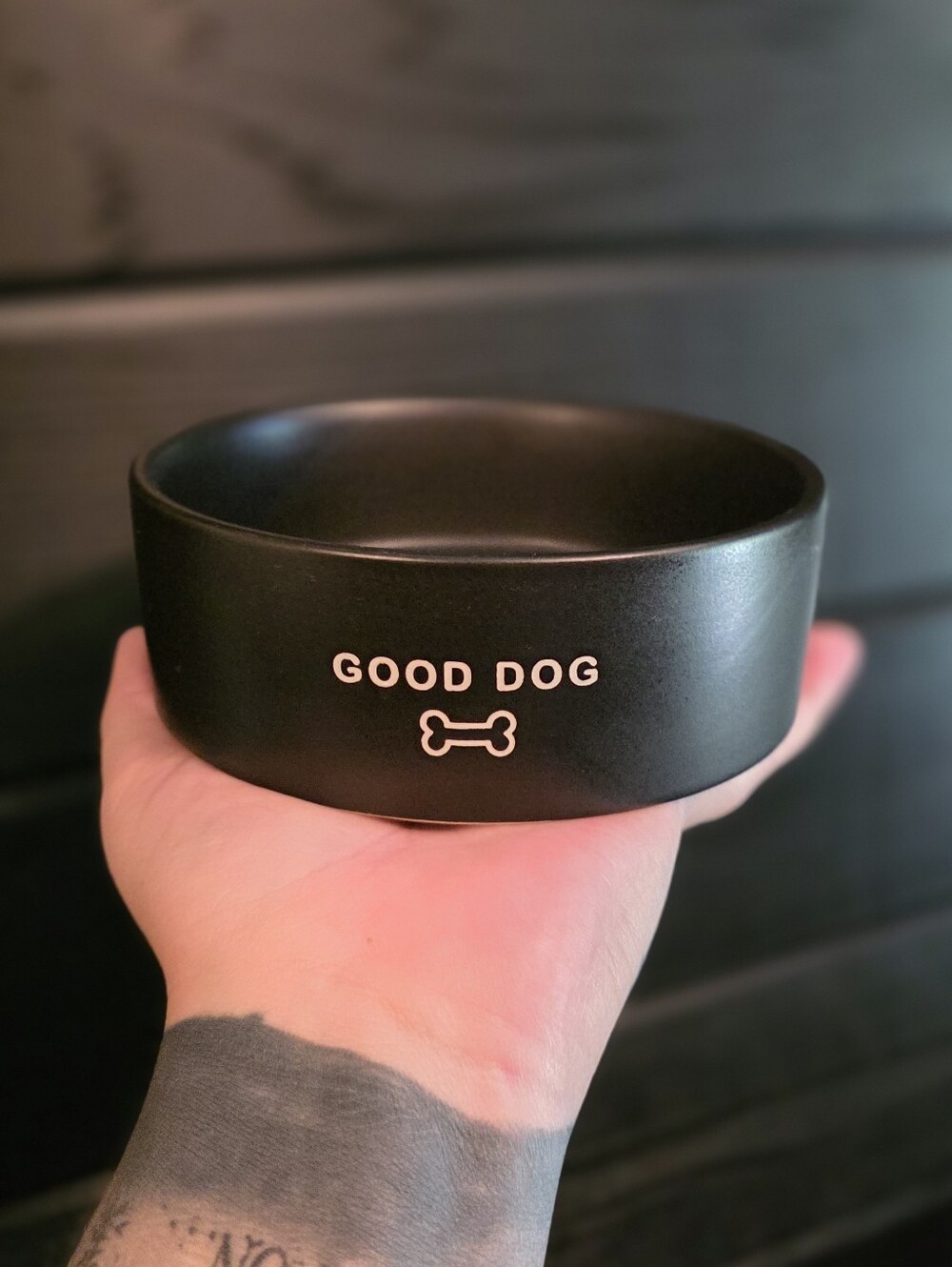Black Ceramic Dog Bowl "Good Dog"